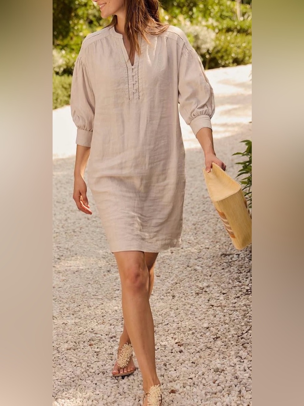 J. McLaughlin Cream Tan 100% Linen The Nylee Dress Pockets M